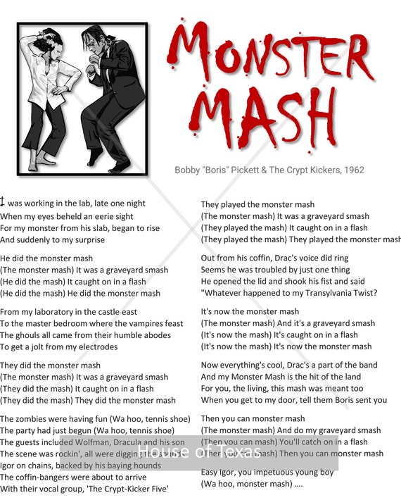 Monster Mash Song Lyrics Halloween Favorite Graveyard Smash - Etsy
