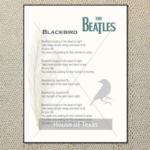 Blackbird Print - The Beatles - Beatles Lyrics - From the White Album - Beatles Gift - Beatles Gift - Beatles Quotes - Beatles Art