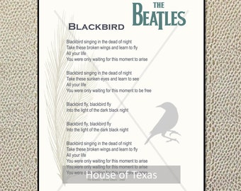 Blackbird Print - The Beatles - Letras de los Beatles - Del álbum blanco - Regalo de los Beatles - Regalo de los Beatles - Citas de los Beatles - Arte de los Beatles