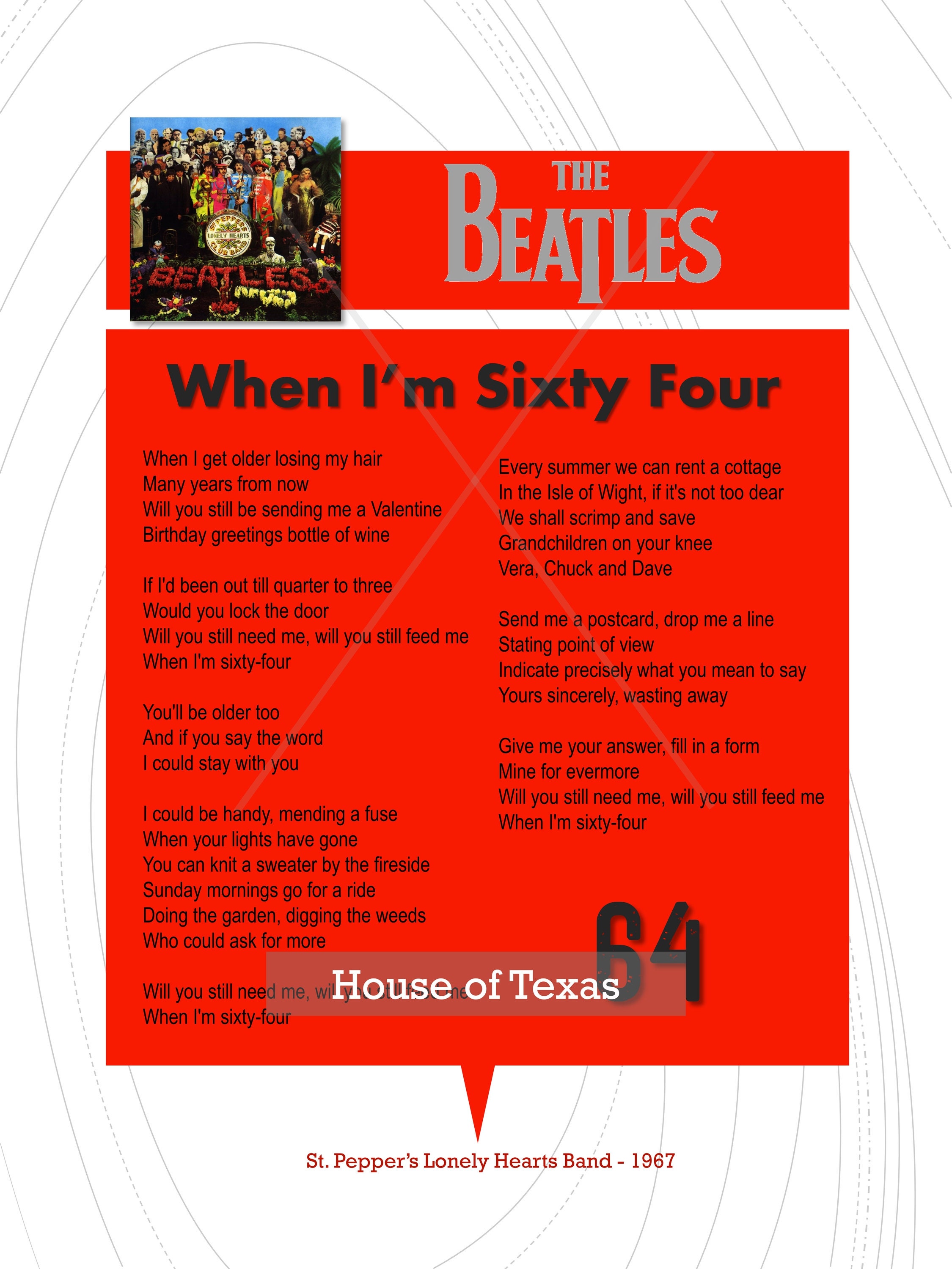 When I M Sixty Four Print The Beatles Beatles Lyrics Etsy