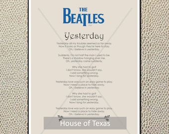 Yesterday Print - The Beatles - Beatles Lyrics - From the singles collection - Beatles Gift - Beatles Gift - Beatles Quotes - Beatles Art