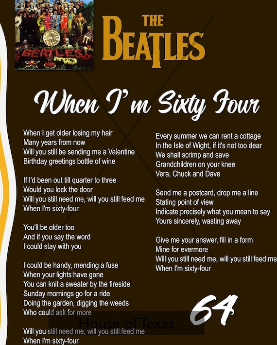 When I'm Sixty Print The Beatles Lyrics - Etsy España