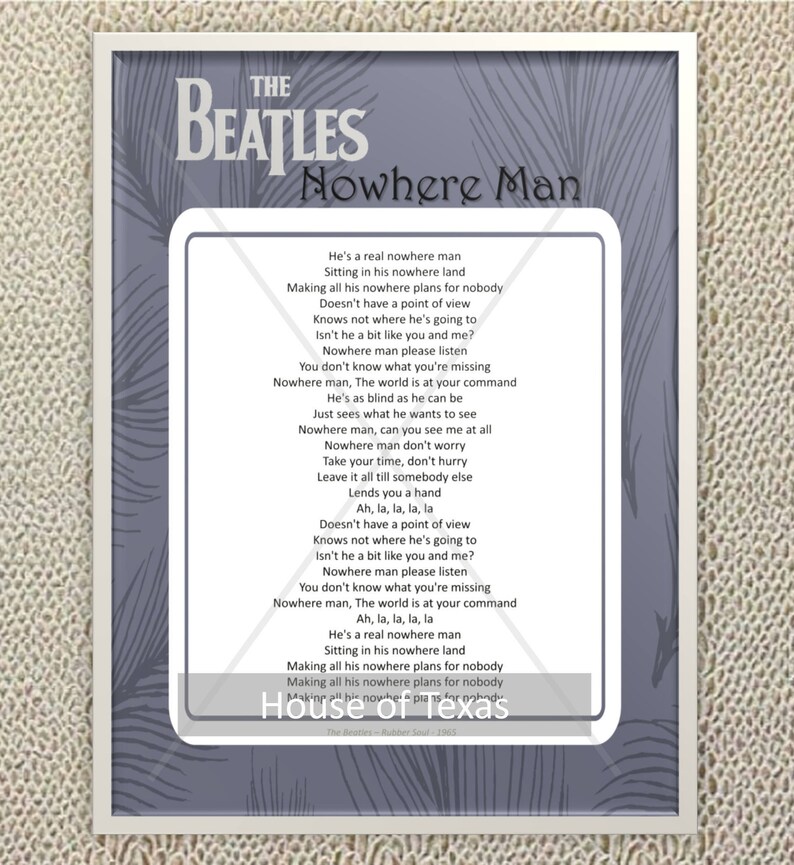 Nowhere Man Print The Beatles Beatles Lyrics From the - Etsy México