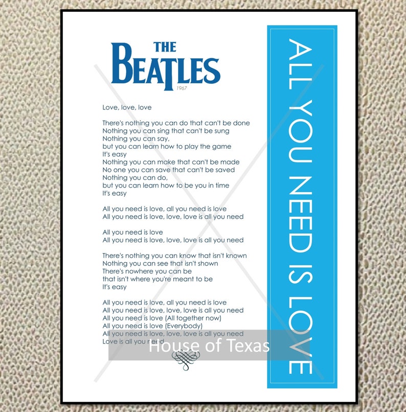The Beatles All You Need Is Love Paroles