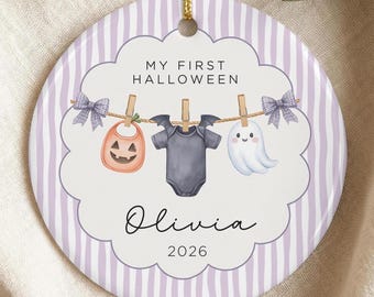 Personalized Baby First Halloween Ornament 2026, Custom Name Newborn Keepsake, Pumpkin Ghost Gift for Baby Boy or Girl