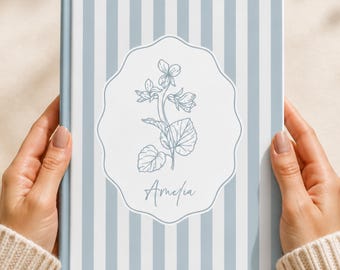 Personalized Botanical Journal, Custom Birth Flower Notebook, Floral Keepsake Gift for Her, Mom Birthday Present, Lined Diary
