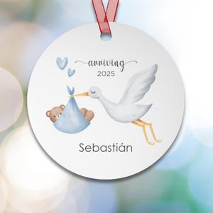 Personalized Baby Announcement Ornament Stork & Baby Ornament Baby Shower Gift Pregnancy Announce New Mom Gift Baby Reveal Christmas Gift