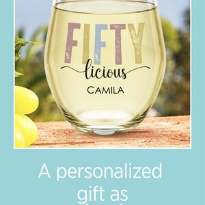 50th Birthday Custom Wine Glass Fiftylicious Wine Cup Birthday Gift Personalized Wine Gift For Friend Turning 50 Gift For Her 50th Birthday bild 10