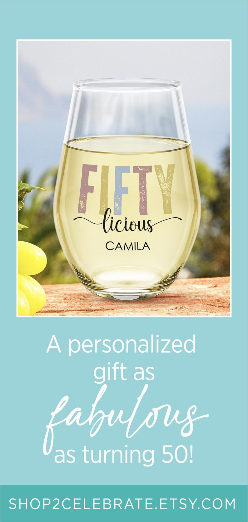 50th Birthday Custom Wine Glass Fiftylicious Wine Cup Birthday Gift Personalized Wine Gift For Friend Turning 50 Gift For Her 50th Birthday bild 10