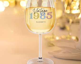 Custom Birthday Year Wine Glass Personalized Bday Vintage Wine Cup Friend Gift Customized Wine Glass Birthday Gift Happy Birthday Wine Gift