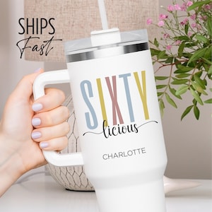 60th Birthday Custom 40oz Tumbler Cup Birthday Gift 60th Birthday Name Tumbler Personalize Gift Happy 60th Birthday Tumbler With Handle Gift