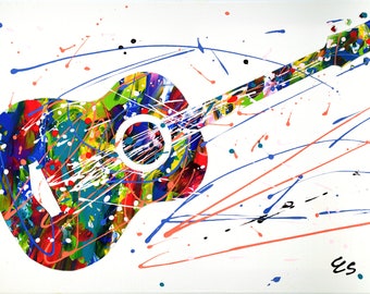 Original acrylic painting, Guitar, Music forever , wall decor, wall hanging, colourful, abstract