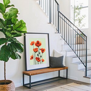 Modern Red Poppy Poster Contemporary Flower Poster for Living Room ...