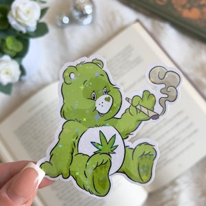 Stoner Care Bear Holographic Sparkling Sticker | Cute Bookish Merch | Accessories | Kindle Sticker | Book Lover Gift | Reader E-Reader