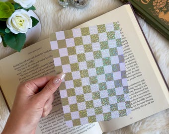 Checkered Green Holographic Kindle Insert | Bookish Gift