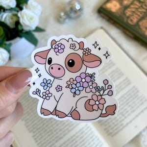 Adesivo adorável de vaca florida | Produtos fofos de livros | Acessórios | Adesivo para Kindle | Adesivos para presente para amantes de livros | Adesivo para e-reader