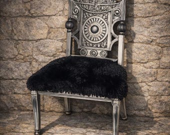 Victorian Antique Gothic Chair | Silver Ornate Accent Chair | Refinished & Reupholstered | Baroque Statement Furniture