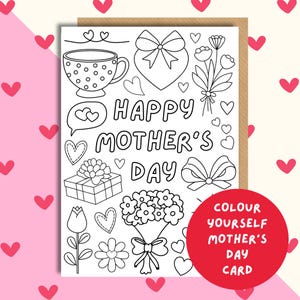 Tarjeta del Día de la Madre para niños para colorear - Tarjetas imprimibles del Día de la Madre - Actividades del Día de la Madre para niños - Descarga instantánea del Día de la Madre