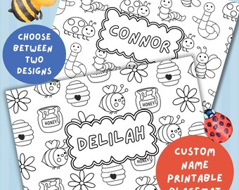 Personalized Insect pattern Colouring Placemat: Custom Name Party Activity (PDF digital download)