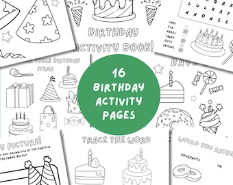Kids Birthday Party Activity Book: 16 Pages (PDF Download)