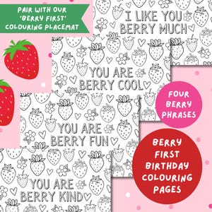 Strawberry Birthday Party Activity colouring - printable berry first birthday - Strawberry theme 1st Birthday - strawberry party favours