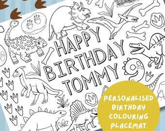 Personalised Dinosaur Birthday Colouring Placemat (Digital Download)