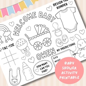 Custom Baby Shower Coloring Placemat: Printable welcome to the world baby Activity Sheet (Personalizable)