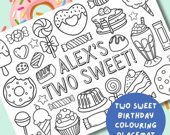 Personalised Two Sweet Birthday Colouring Placemat (PDF digital download)