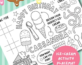 Ice Cream Birthday Colouring Placemat: Personalized Party Activity (PDF Download)