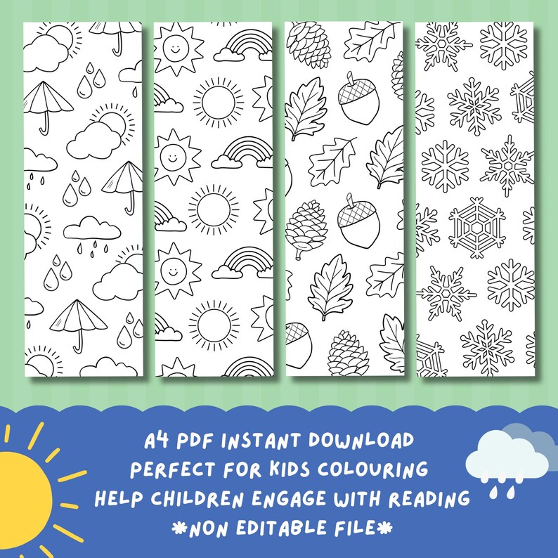 Seasons Colouring Bookmarks for Kids: Printable Activity (PDF) - Etsy
