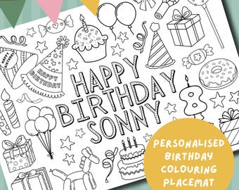 Personalised Birthday Colouring Placemat: Kids Party Activity (Digital Download)