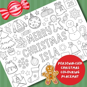 Christmas Personalised Colouring Placemat sheet: Festive Christmas Table Activity for kids (PDF Download)