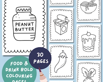 Easy Food Colouring Book: 30 Bold Pages for Kids and Adults (PDF digital download)