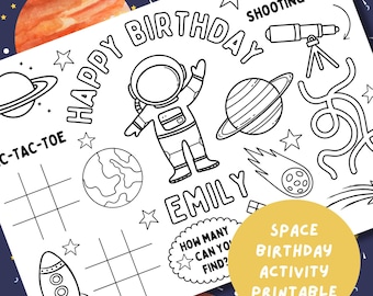 Outer Space Birthday Coloring Placemat: Astronaut Party Activity (PDF digital download)