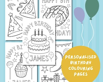 Personalised Birthday Colouring bundle (5 Pages) : Kids Party Activity (Digital Download)