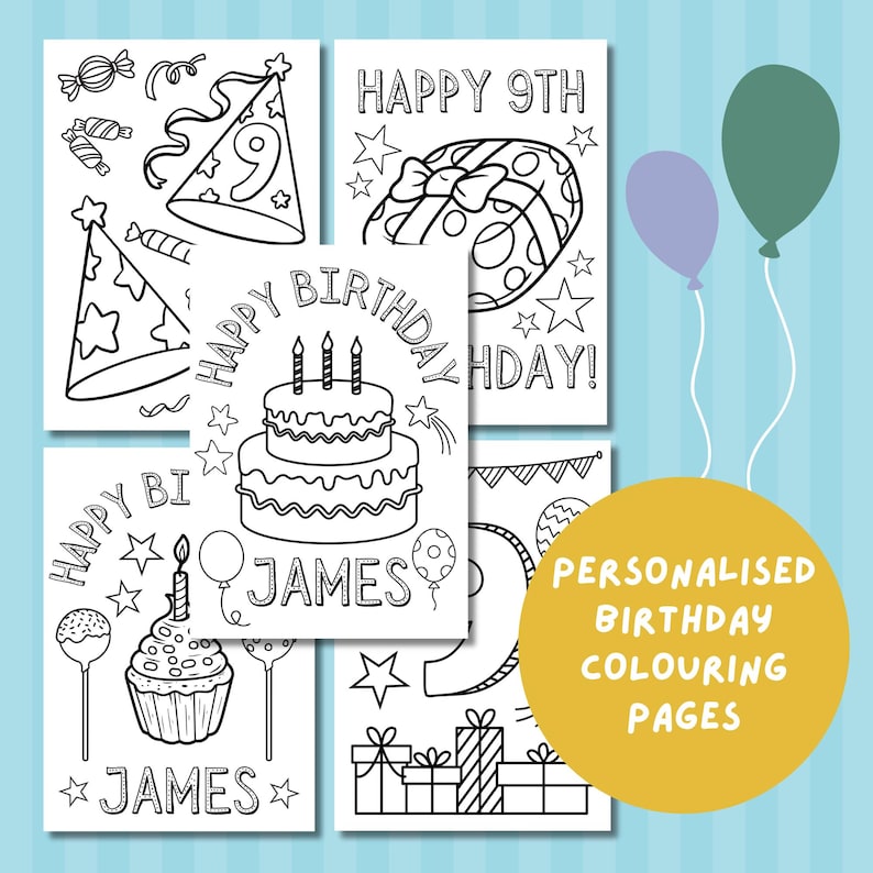 Personalised Birthday Colouring Pages customisable Birthday Activity ...