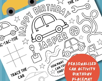 Personalised Car Birthday Colouring Placemat: trucks Party Activity (PDF Download A4 Size)