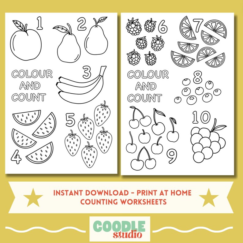 Counting Coloring Pages: Homeschool Printable Learning Pack (digital ...