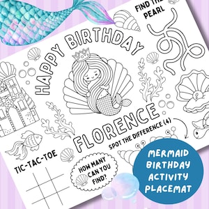 Personalised Mermaid Colouring Placemat: Under the sea Birthday Party Activity (PDF digital download)
