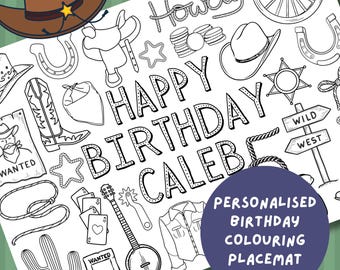 Personalised Wild West Birthday Colouring Placemat for kids (PDF Digital Download)
