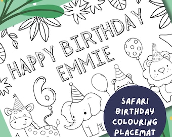 Personalised Safari Birthday Coloring Placemat: Jungle Animals (PDF Download)
