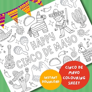 Página para colorir de Cinco de mayo - folha de atividades para impressão para crianças de Cinco de mayo - jogo americano para colorir de festa - download divertido de Cinco de mayo