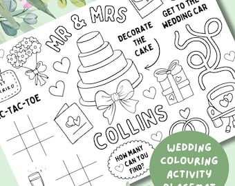 Personalised Wedding Colouring Placemat: Kids Activity Sheet (Digital Download)