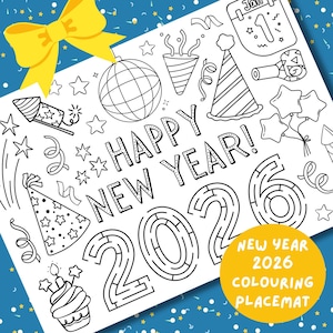 New Year&#39;s Coloring Placemat: 2026 Kids&#39; Activity (PDF Download A4 Size)