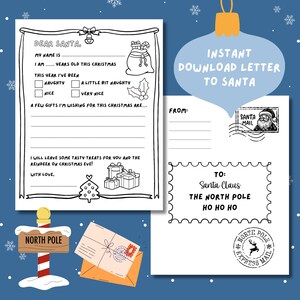 Carta a Papá Noel para imprimir - carta para colorear a Papá Noel - carta reutilizable a Papá Noel - página para colorear Querido Papá Noel - lista de deseos navideños