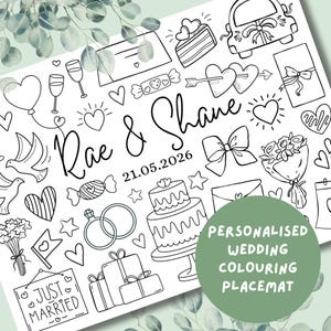 Tovaglietta da matrimonio personalizzata da colorare - Attività per matrimoni per bambini - Bomboniere per bambini - Tappetino da attività per matrimoni stampabile per bambini