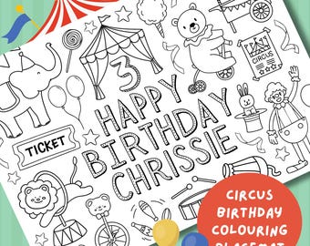 Personalised Circus Birthday Colouring Placemat: Carnival Party Activity (Digital Download A4 Size)