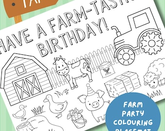 Bauernhof Thema Geburtstags-Platzset zum Ausmalen: Tierisches Gastgeschenk (PDF Download)