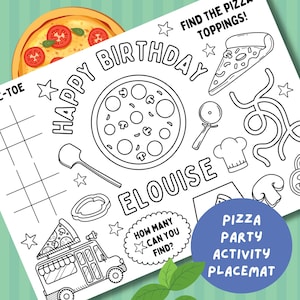 Personalised Pizza Party Colouring Placemat: Kids Birthday Activity (PDF)
