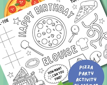 Tovaglietta da colorare personalizzata per la festa della pizza: attività per il compleanno dei bambini (PDF)